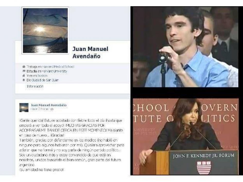 Tras preguntarle a CFK, Avendao agradeci en face el apoyo de la gente