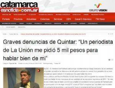 Quintar acus� a La Uni�n de pedirle 5.000 pesos para �hablar bien� de �l