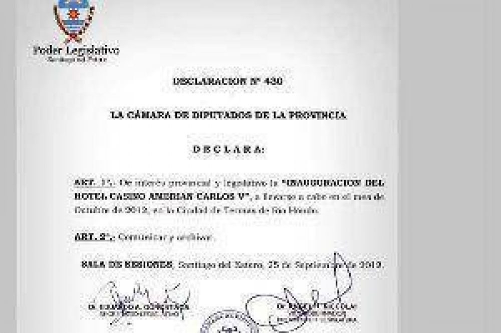 La C�mara de Diputados declar� a la inauguraci�n de Inter�s Provincial