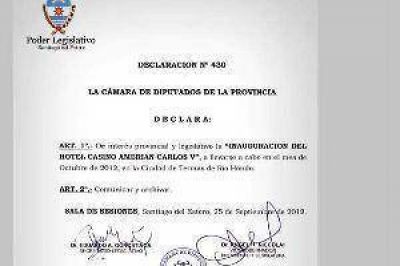 La C�mara de Diputados declar� a la inauguraci�n de Inter�s Provincial