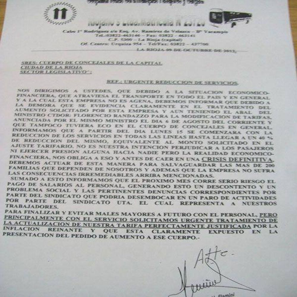 Flamini amenaza con reducir 40 % el servicio, si los concejales no aprueban el aumento del boleto
