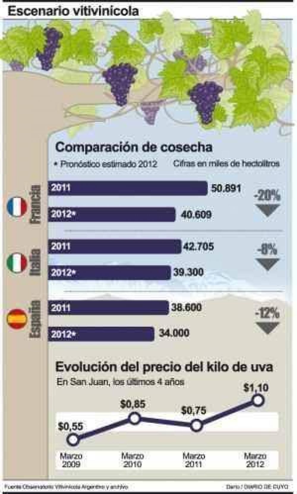 Cosecha de uvas: por la merma mundial prev�n alzas de precio