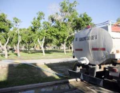 Crisis h�drica: riegan plazas con agua del lago del Parque