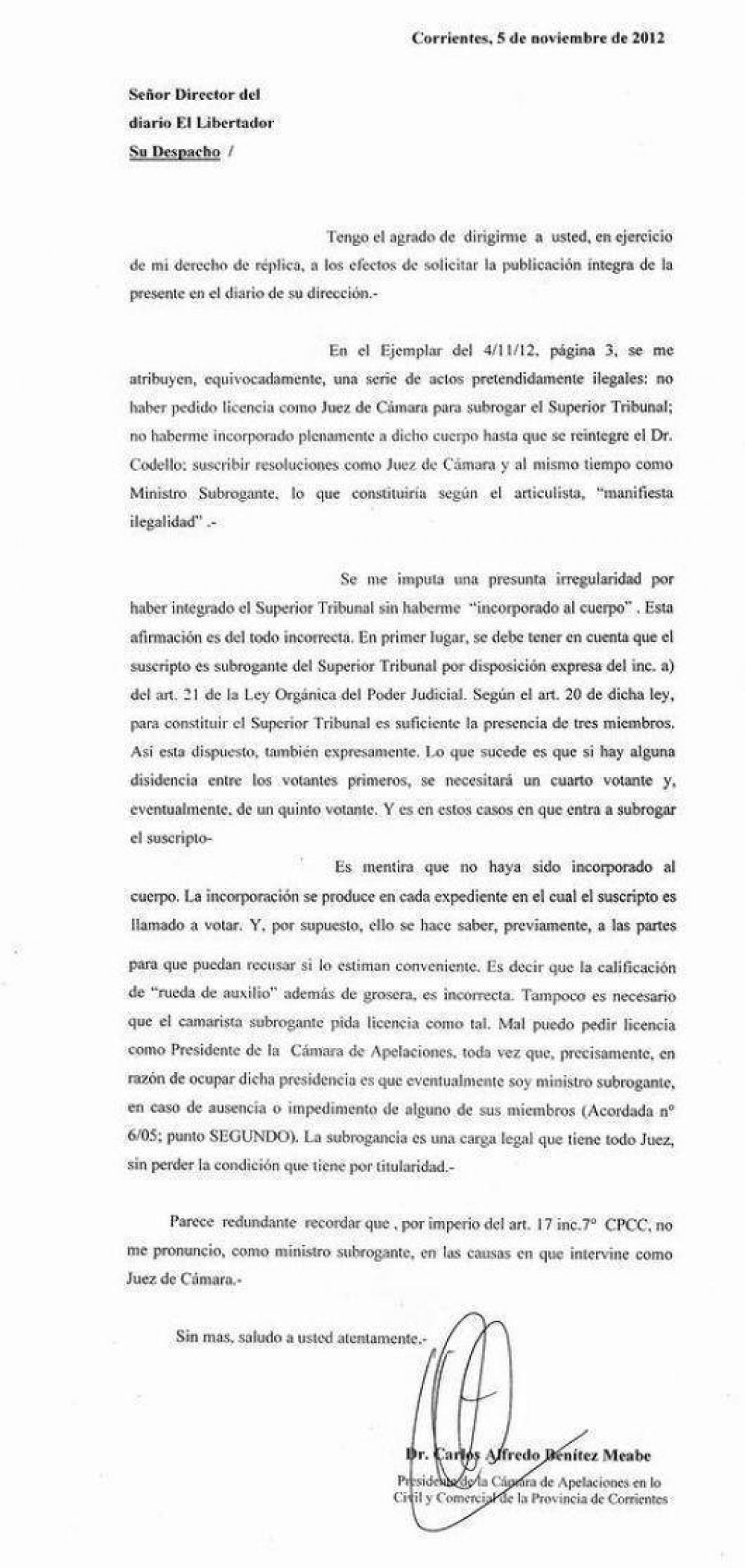 Ben�tez Meabe hace su descargo