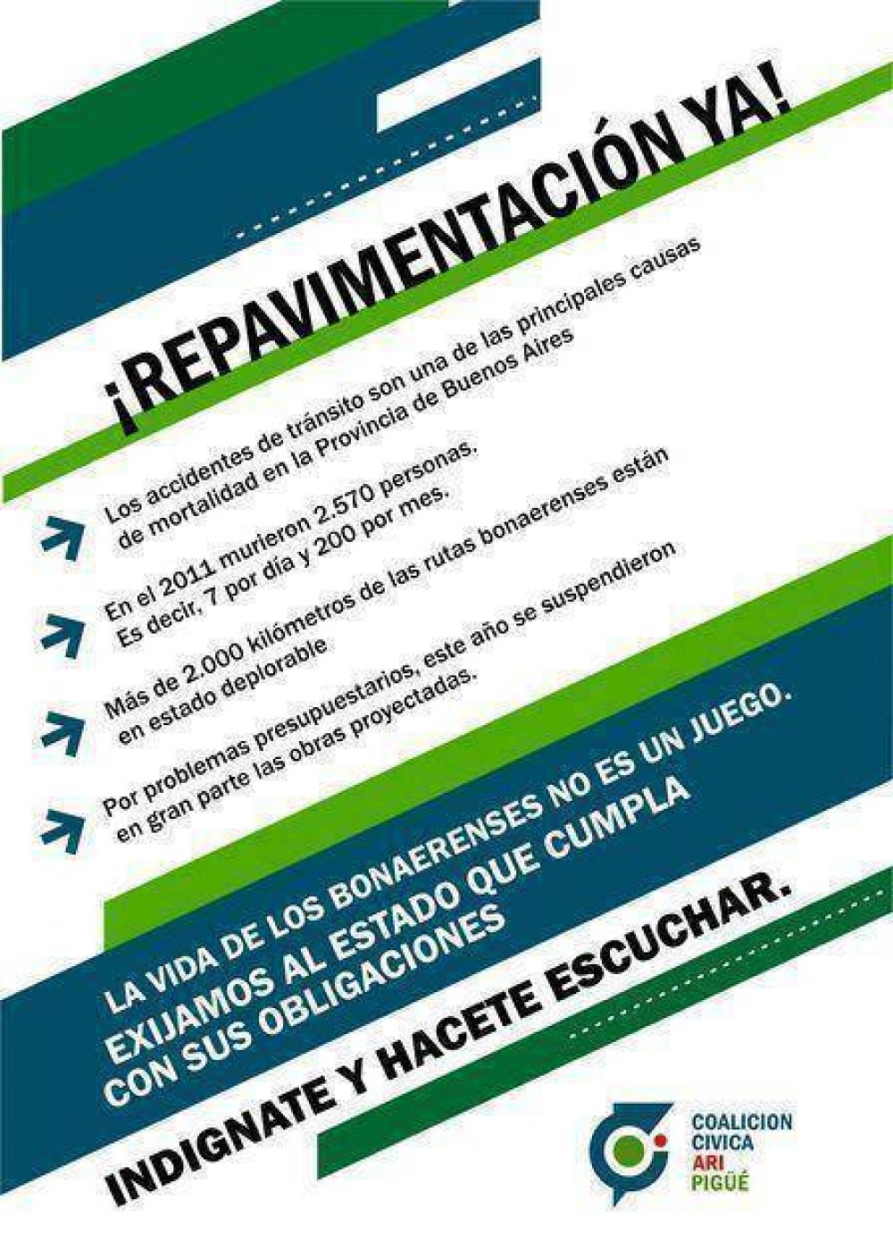 La Coalici�n C�vica har� su 3� Jornada de reclamo por el estado de las rutas