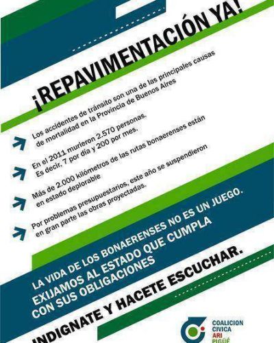 La Coalici�n C�vica har� su 3� Jornada de reclamo por el estado de las rutas