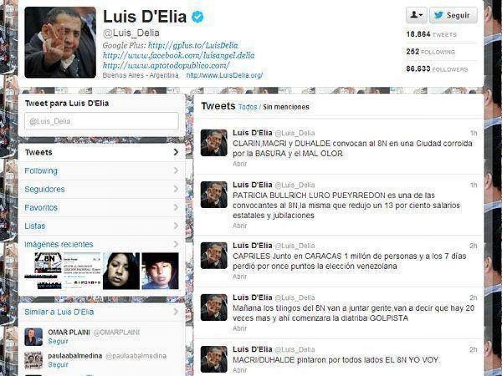 D'El�a: "Ma�ana los tilingos del 8N comenzar�n con la diatriba golpista"