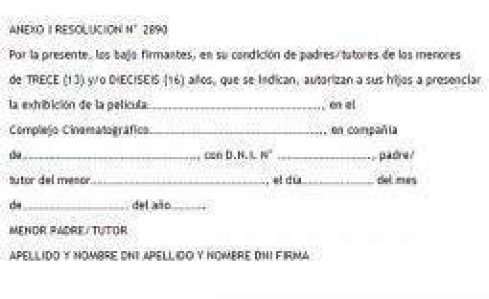 Menores tendr�n que llevar autorizaci�n al cine para ver pel�culas no aptas 