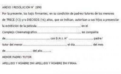 Menores tendr�n que llevar autorizaci�n al cine para ver pel�culas no aptas 