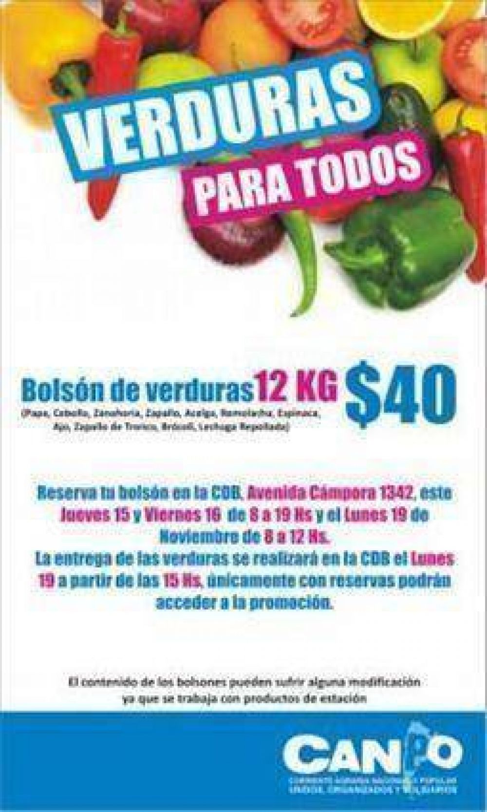 Verdura para todos en Areco.