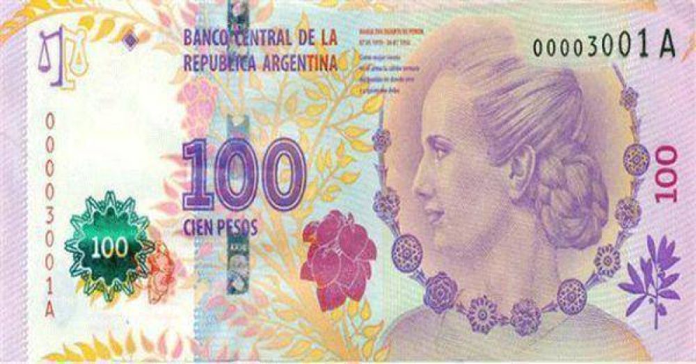 Anuncian que ya est�n en circulaci�n los billetes de $100 con la imagen de Eva Per�n 