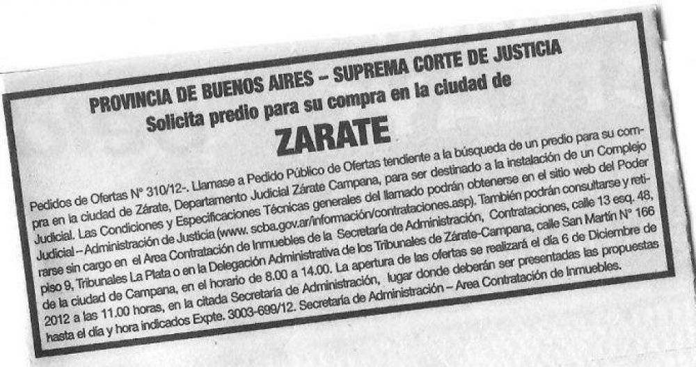 Llaman a ofertas para instalar un complejo judicial en Z�rate