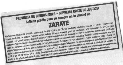Llaman a ofertas para instalar un complejo judicial en Z�rate