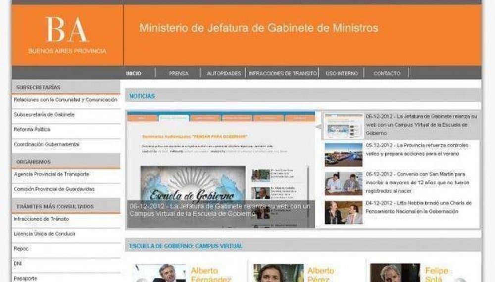 Jefatura de Gabinete provincial renueva su web