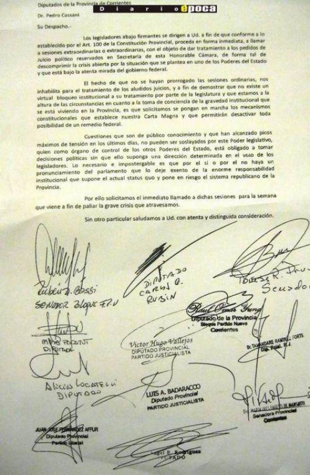  Legisladores formalizaron pedido de sesiones extraordinarias 