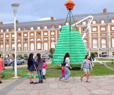 Todo listo para encender el �rbol de Navidad reciclado