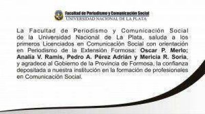 Primeros graduados de la extensi�n Formosa de la Facultad de Periodismo de la UNLP 