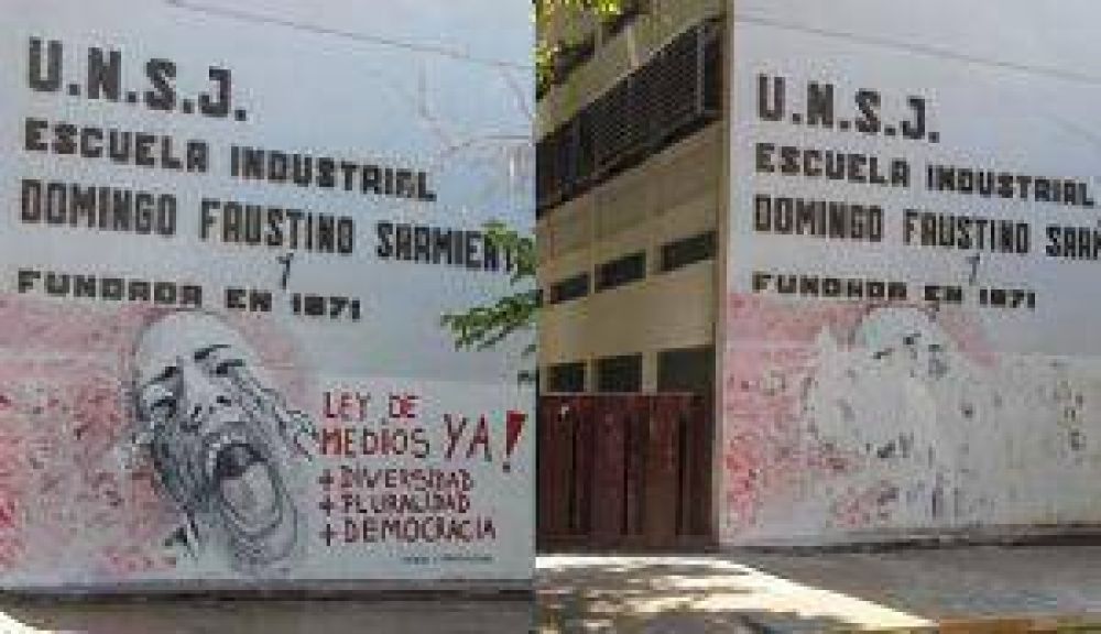 UNSJ: Borraron el mural por la ley de medios y estall� el esc�ndalo
