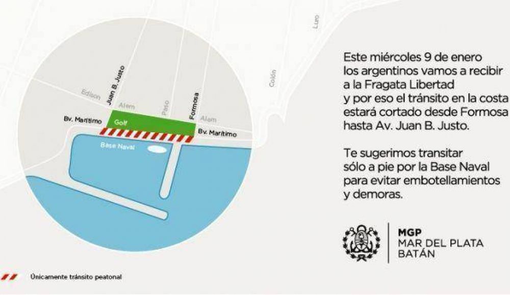 Diagrama de corte de tr�nsito dispuesto para el acto de bienvenida de la Fragata Libertad