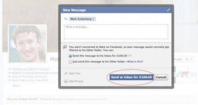 Facebook cobra US$ 100 por enviarle un mensaje a Mark Zuckerberg