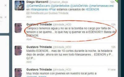 Enojado por los cortes, un concejal dispar�: �Hay que quemar a #EDENOR�