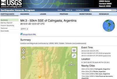 Sismo cerca de Calingasta