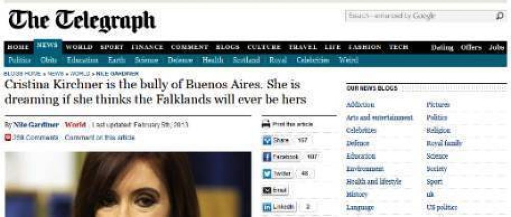 The Telegraph de Londres califica como "matona populista" a Cristina