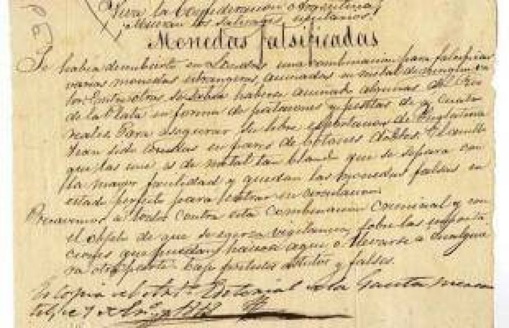 Con un documento hallado en San Pedro descubren falsificaci�n de monedas en el Siglo XIX
