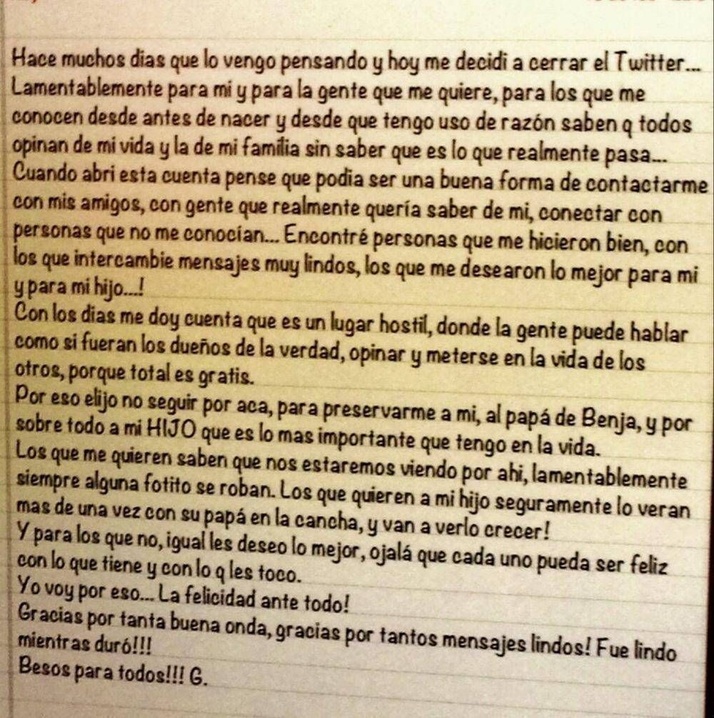 Gianinna Maradona cerr su Twitter una hora antes del nacimiento del hermano y public una carta