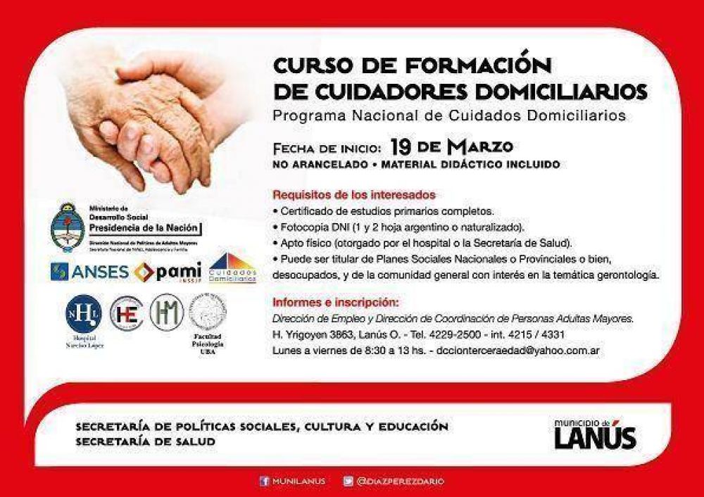 INSCRIPCI�N PARA EL CURSO DE FORMACI�N DE CUIDADORES DOMICILIARIOS