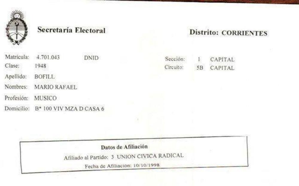 Mario Boffil es afiliado de la UCR, y no puede participar de la interna del PJ