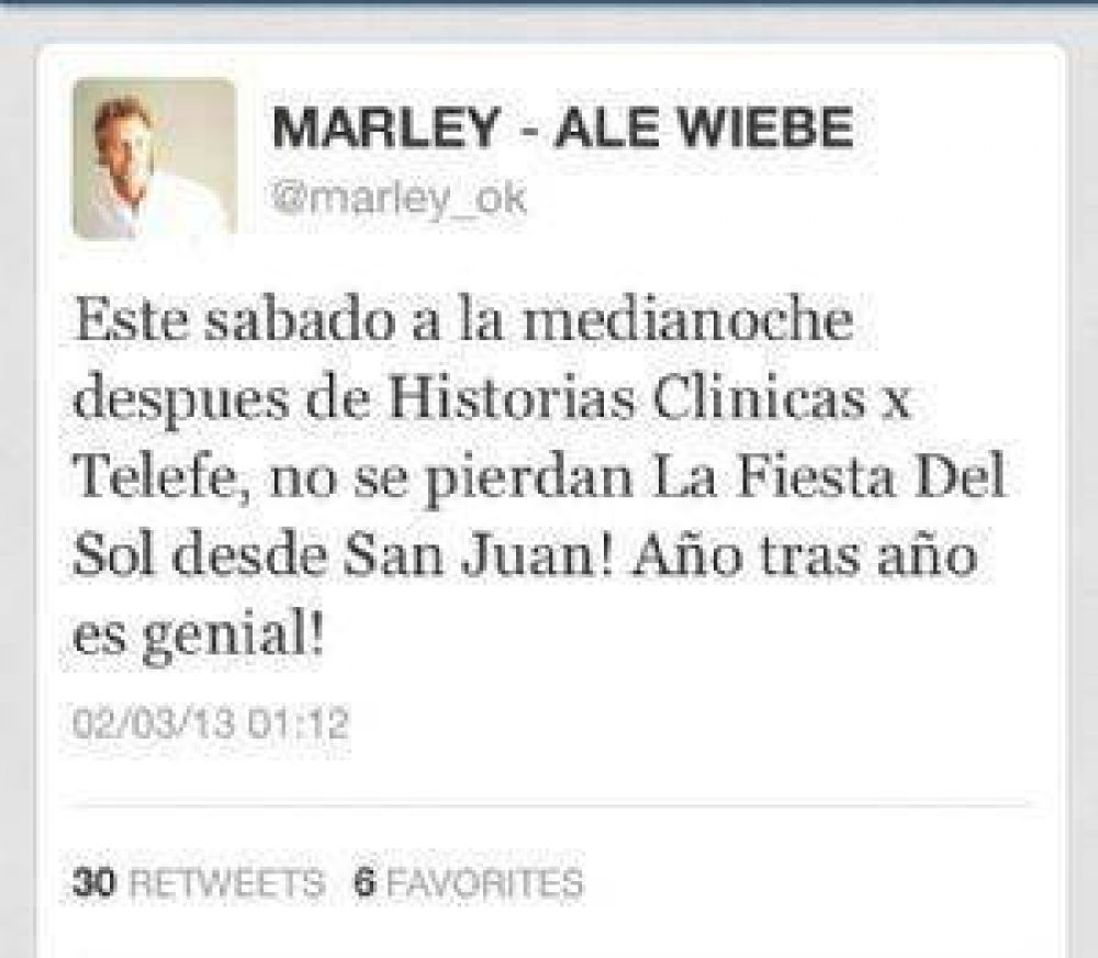 Marley promociona el espect�culo final de la FNS que se emitir� esta noche