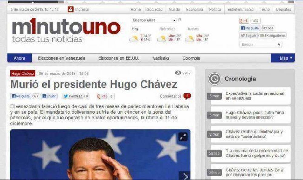 El portal de Cristbal dijo que muri Hugo Chvez