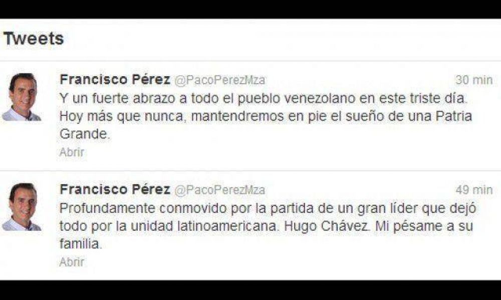 P�rez expres� sus condolencias por la muerte de Ch�vez a trav�s de Twitter