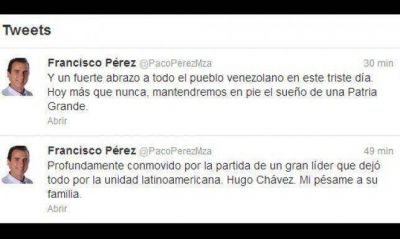 P�rez expres� sus condolencias por la muerte de Ch�vez a trav�s de Twitter