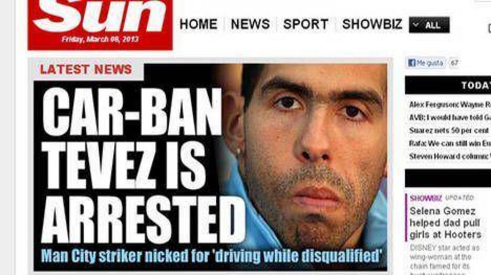 Arrestaron a Tevez, que tuvo que pagar una fianza para salir