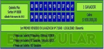 Un olavarriense gan� 800.000 pesos con la Quiniela Plus