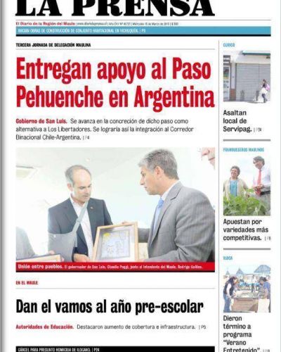 El Diario de la Regi�n del Maule destaca el respaldo de San Luis al Paso Pehuenche