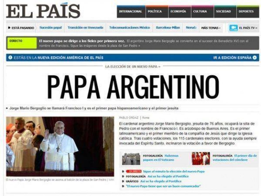 La prensa mundial se hace eco del nombramiento de Bergoglio como nuevo Papa