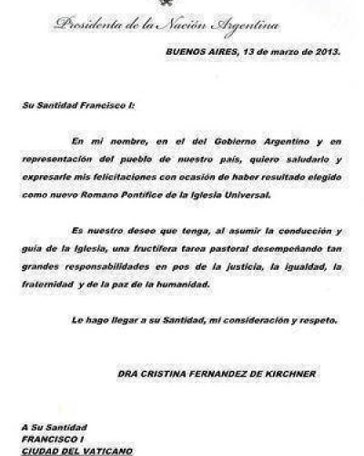 Cristina salud� por carta a Bergoglio