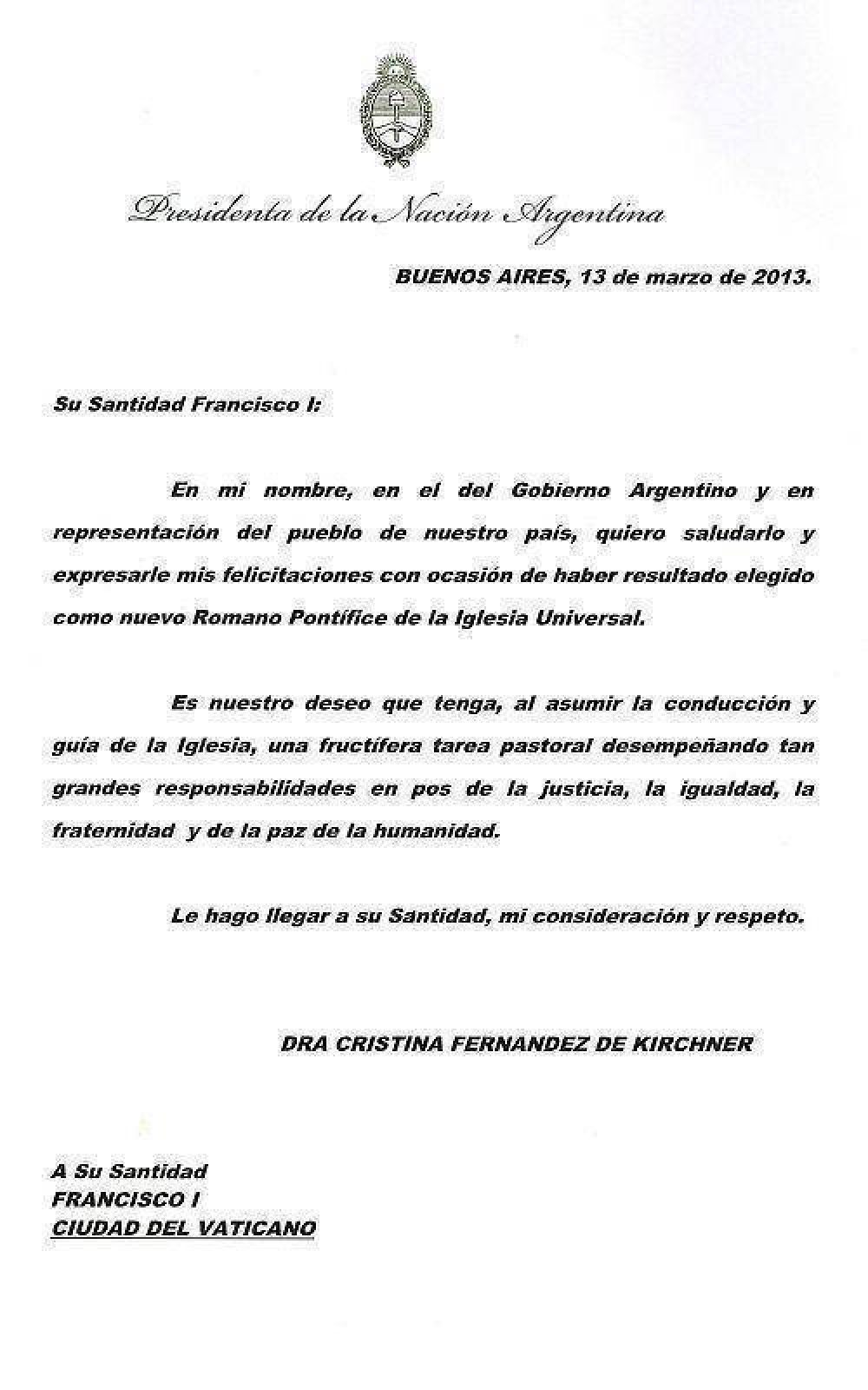 Cristina ir� a la asunci�n: "Que lleve el mensaje a las potencias para que dialoguen"