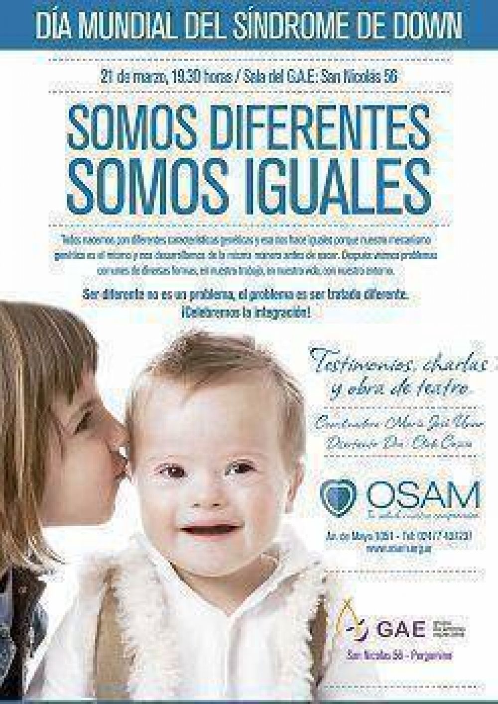 OSAM y el GAE celebrar�n el �D�a Mundial del S�ndrome de Down� en la ciudad