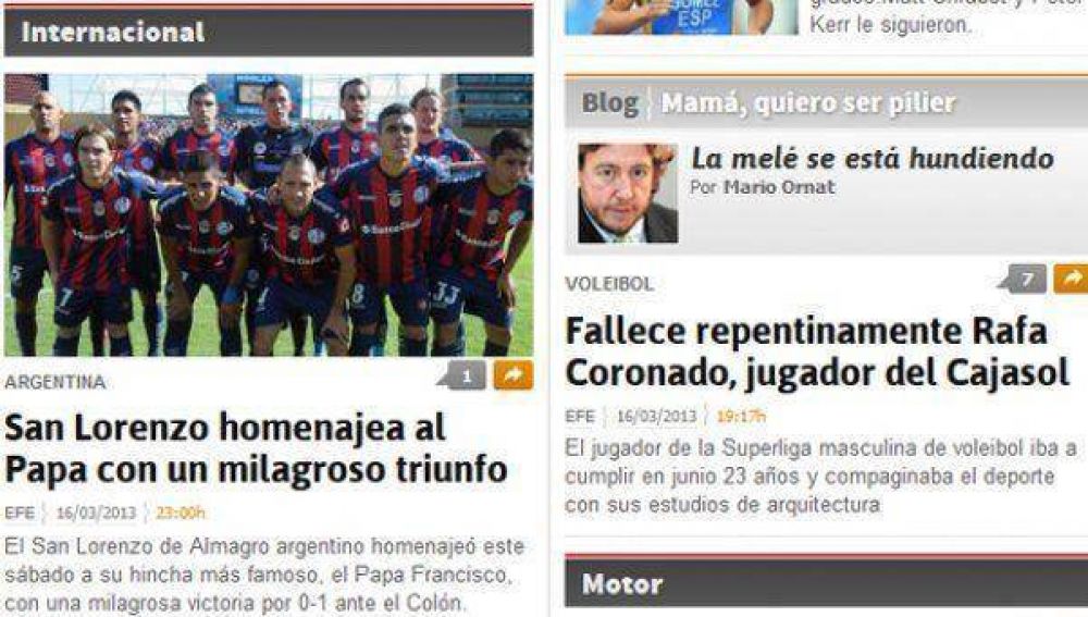 El triunfo de San Lorenzo recorri� el mundo gracias al Papa