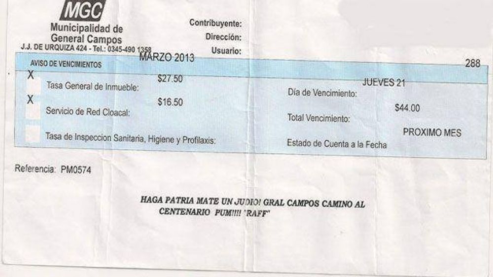 General Campos: renunci� la funcionaria que imprimi� boletas antisemitas	 