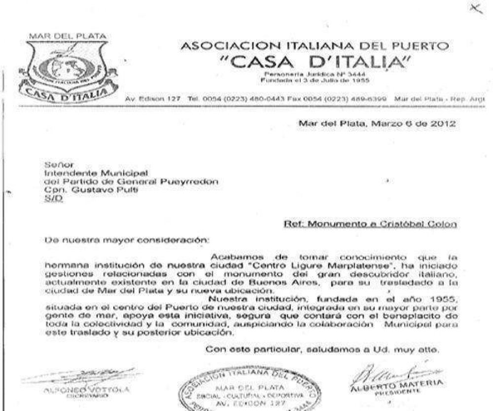 La colectividad italiana pide relocalizar el monumento de Col�n en Mar del Plata