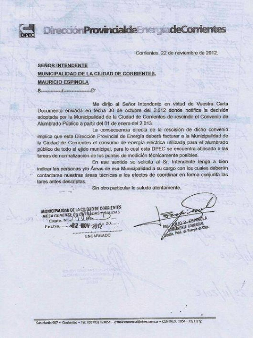 Por falta de pago, la Dpec cort� el suministro de energ�a al Municipio