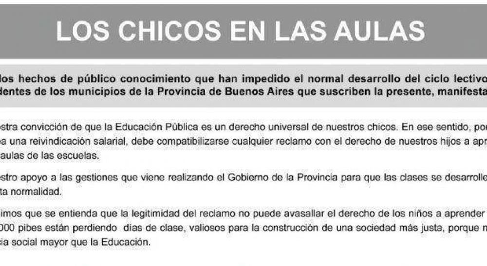 La solicitada que Scioli envi� a los Intendentes para conseguir "apoyo" en su pulseada con los docentes