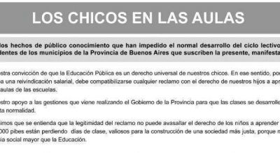 La solicitada que Scioli envi� a los Intendentes para conseguir "apoyo" en su pulseada con los docentes
