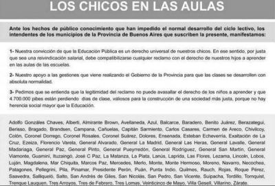 Huelga docente: fuerte respaldo de intendentes a Scioli