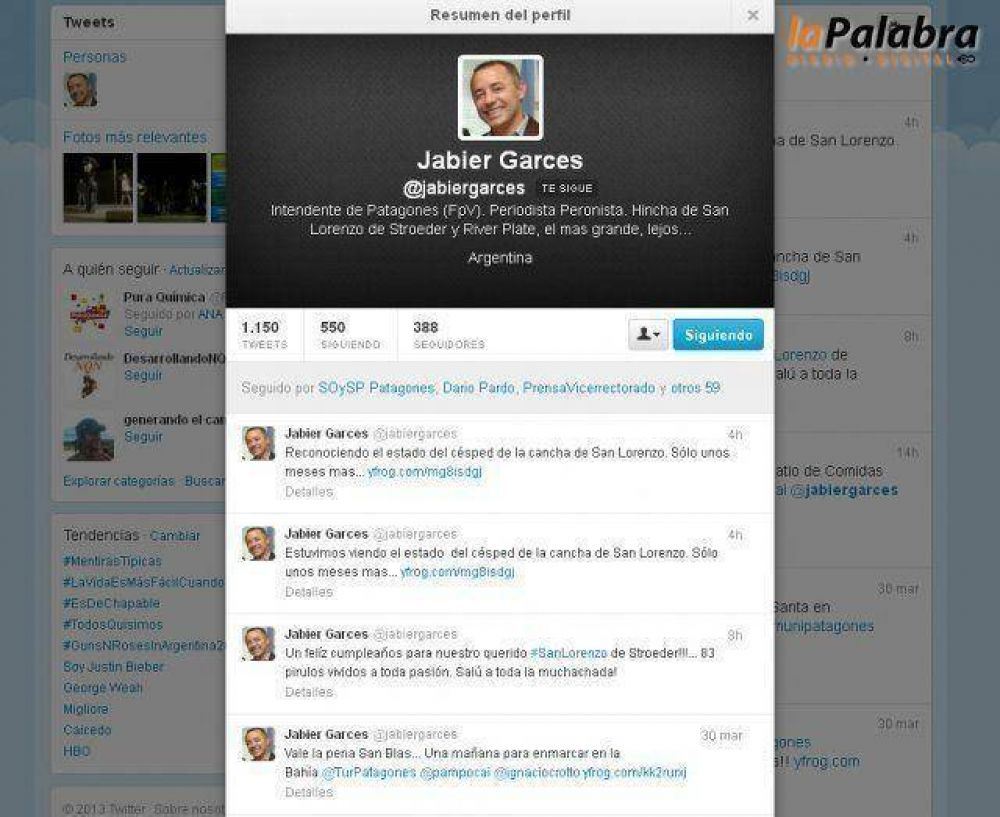 Garc�s es uno de los 60 intendentes twitteros de la Provincia